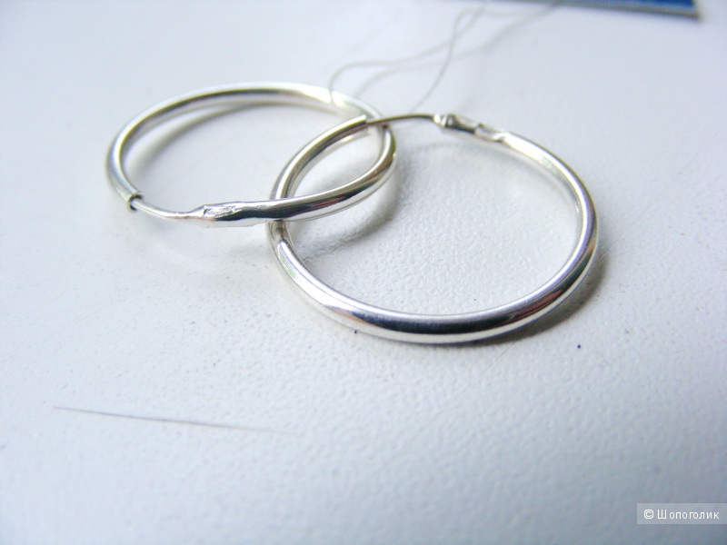 Серьги - кольца диаметр 2 см серебро 925 пробы