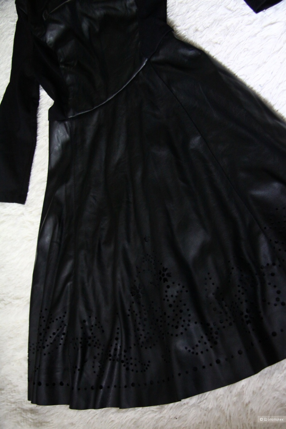 Befree новое черное платье кожа(кож.зам.) с перфорацией на юбке 34 размер/xs