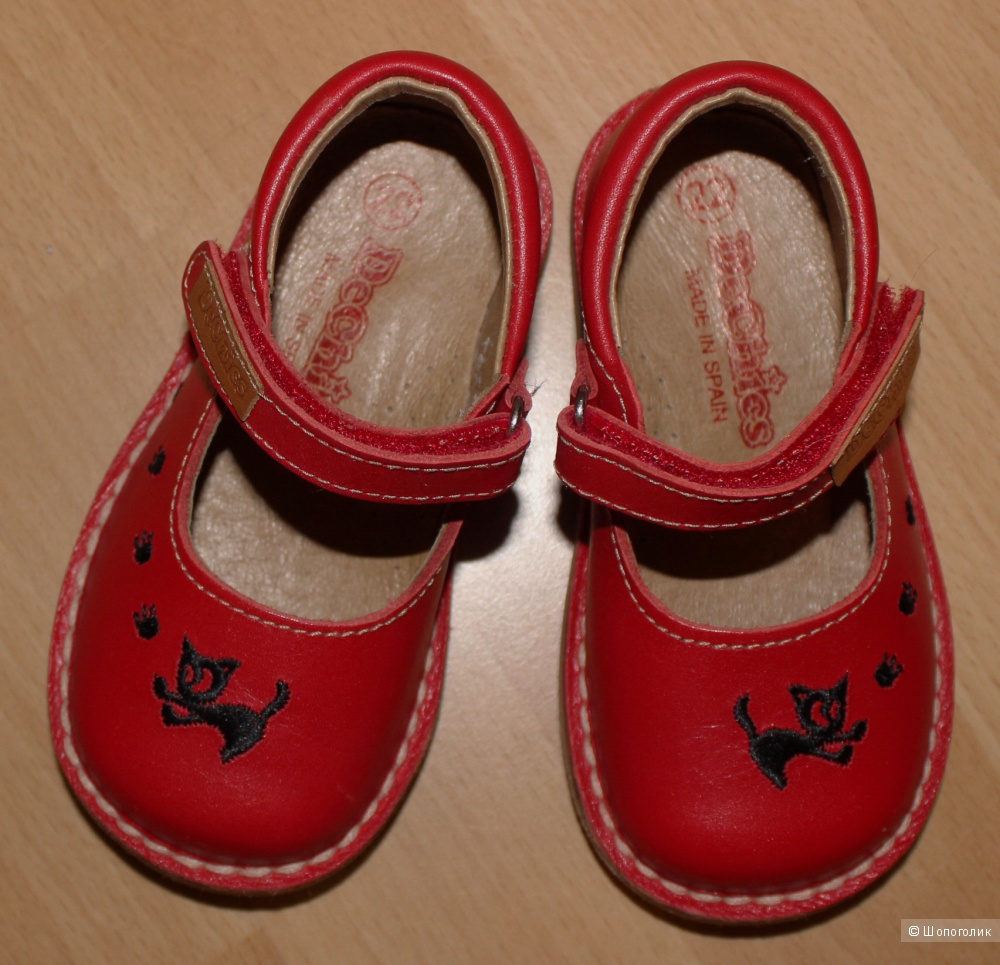 Красные кожаные туфельки DeChics 22 размера для юной леди-любительницы кошек
