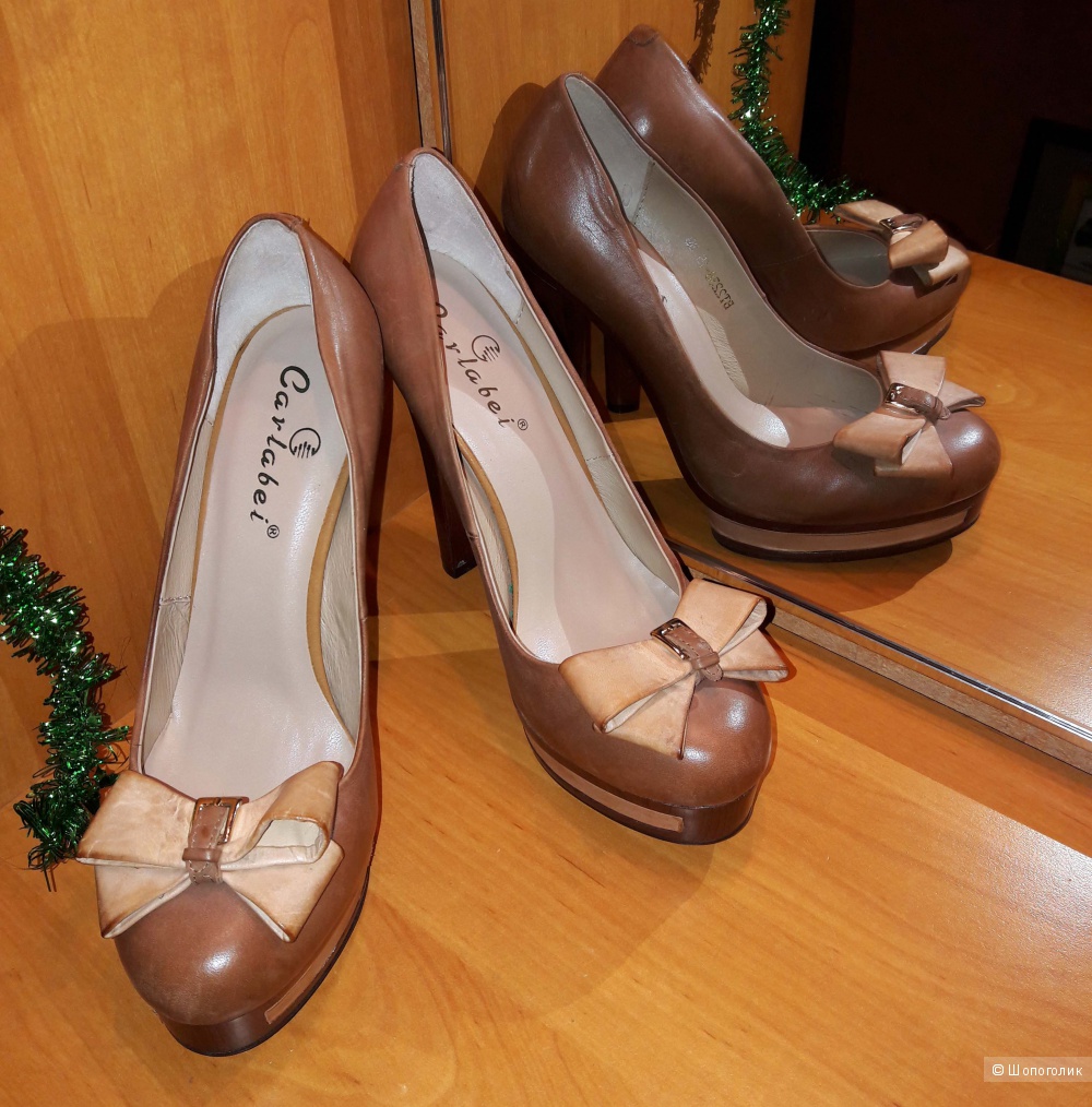 Женские кожаные туфли Carlabel, коричневого цвета, 39 размер