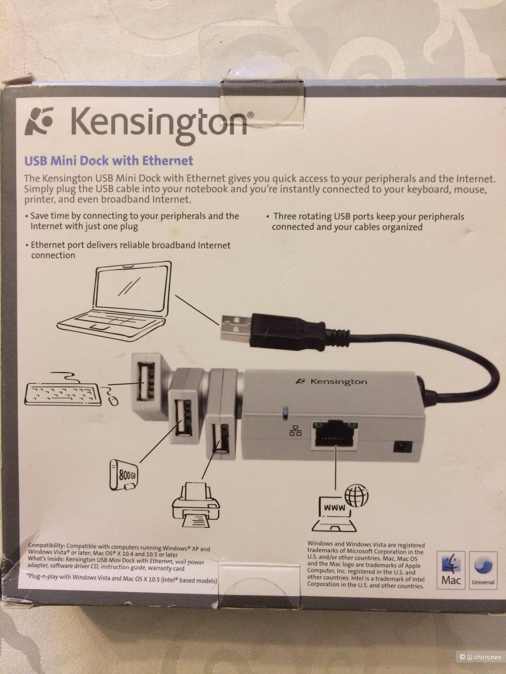 Мини док-станция Kensington USB с Ethernet Mac/PC