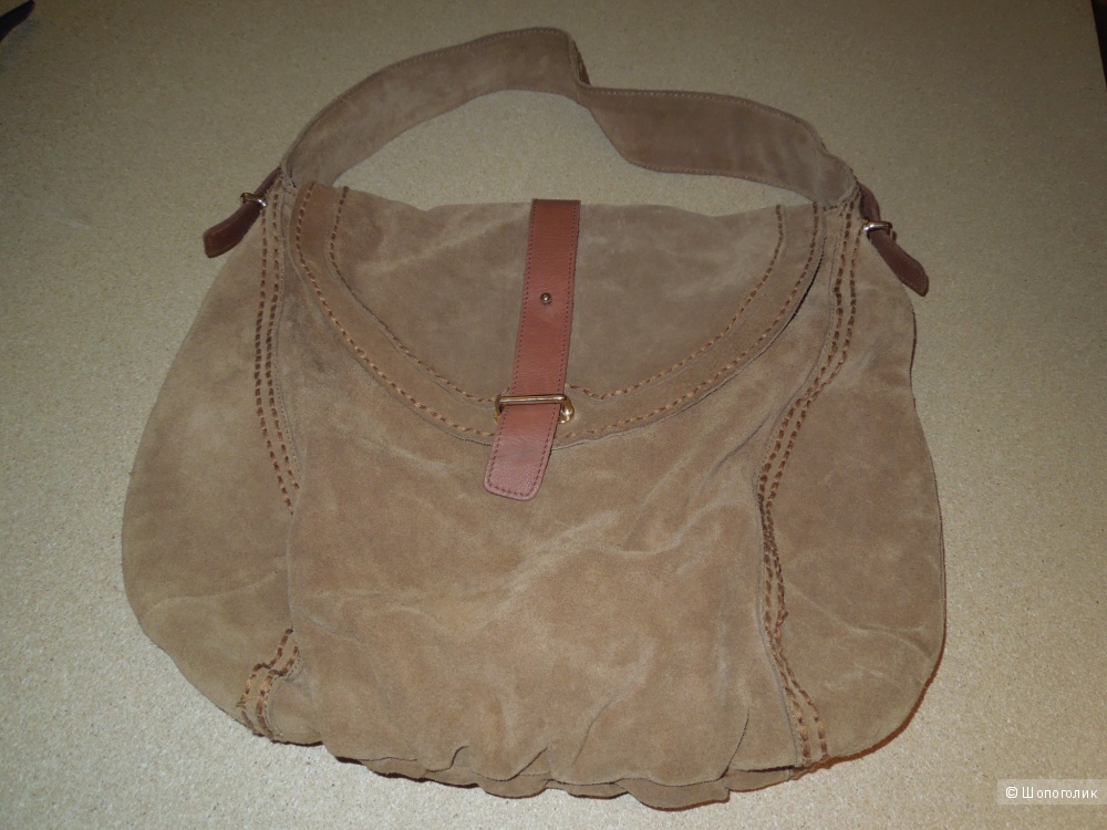 Замшевая сумка ZARA коричневая 38 х 48 см женская