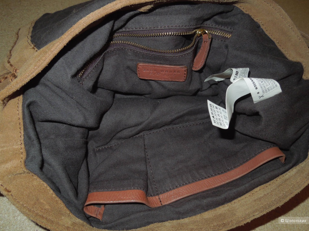 Замшевая сумка ZARA коричневая 38 х 48 см женская