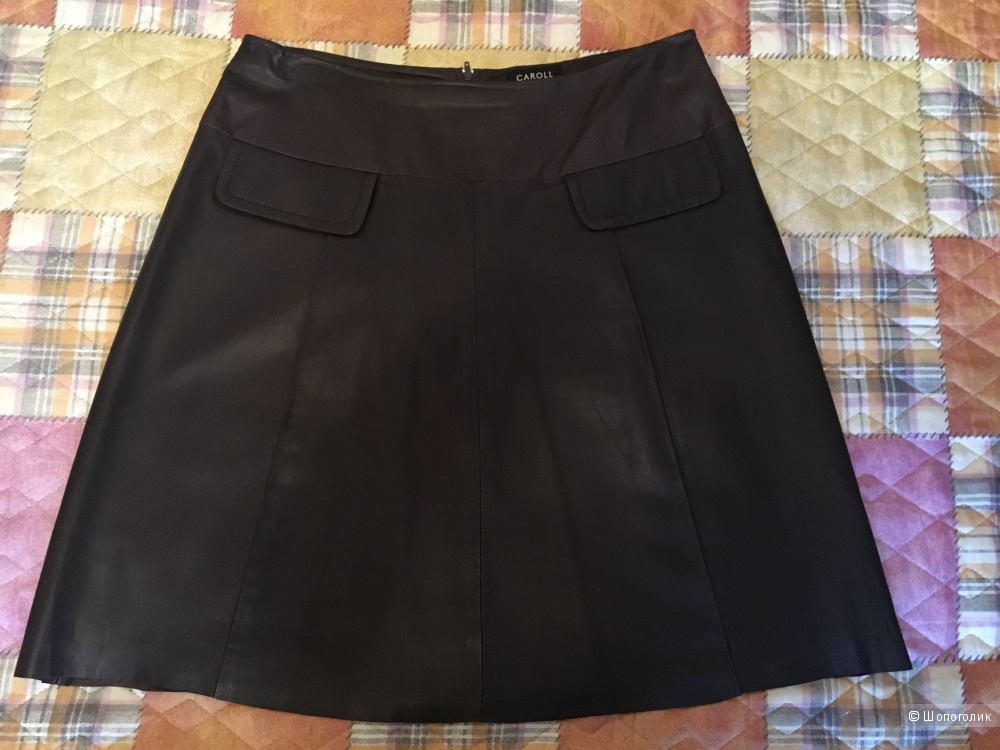 Шоколадная кожаная юбка французского бренда CAROLL размер FR 40