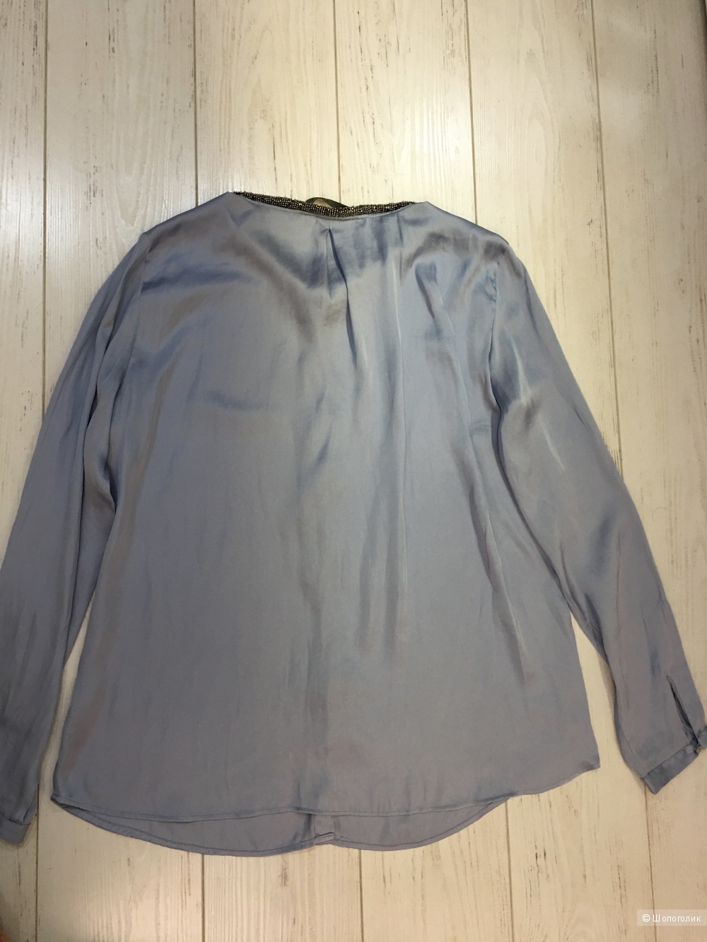 Блуза Zara серо-голубая с декоративной отделкой Вискоза