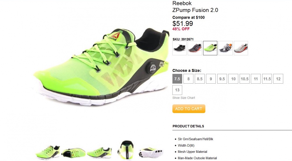 Кроссовки Reebok Zpump Fusion 2.0, размер 8US, по стельке 26 см