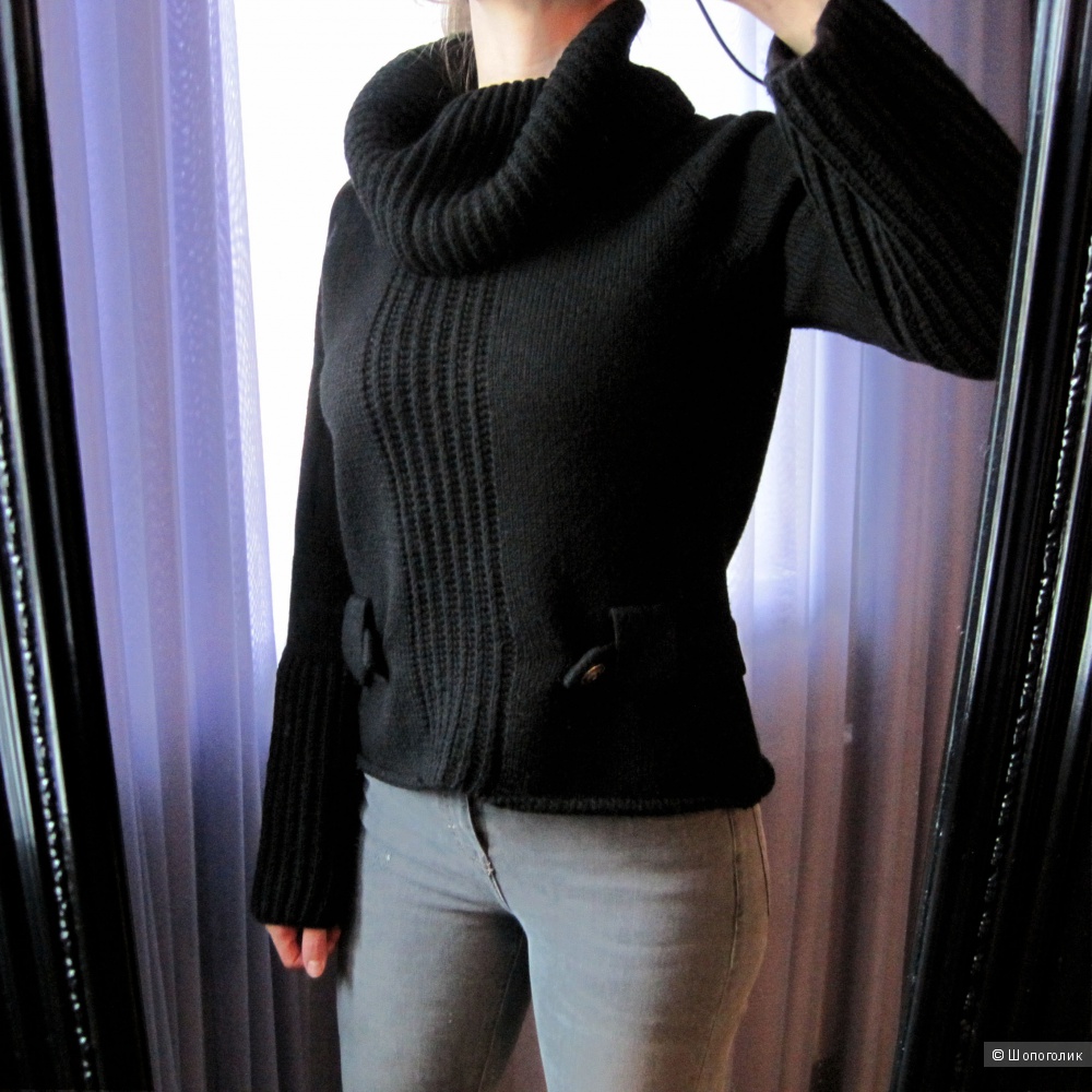 Черный теплый свитер с высоким воротником Finn Flare, акрил, шерсть, размер M
