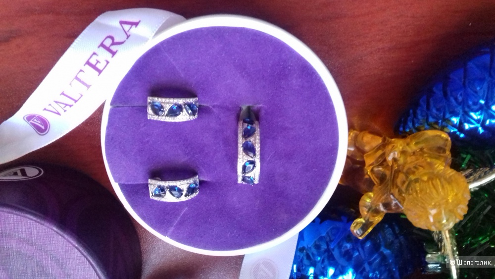 Комплект серебрянных украшений  "Океан": кольцо и серьги