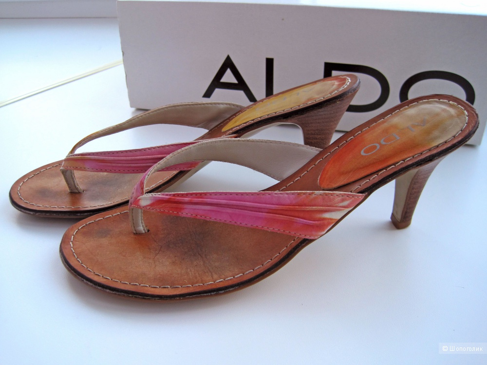 Кожаные мюли, шлепанцы на каблуке или босоножки без задников ALDO, размер 37