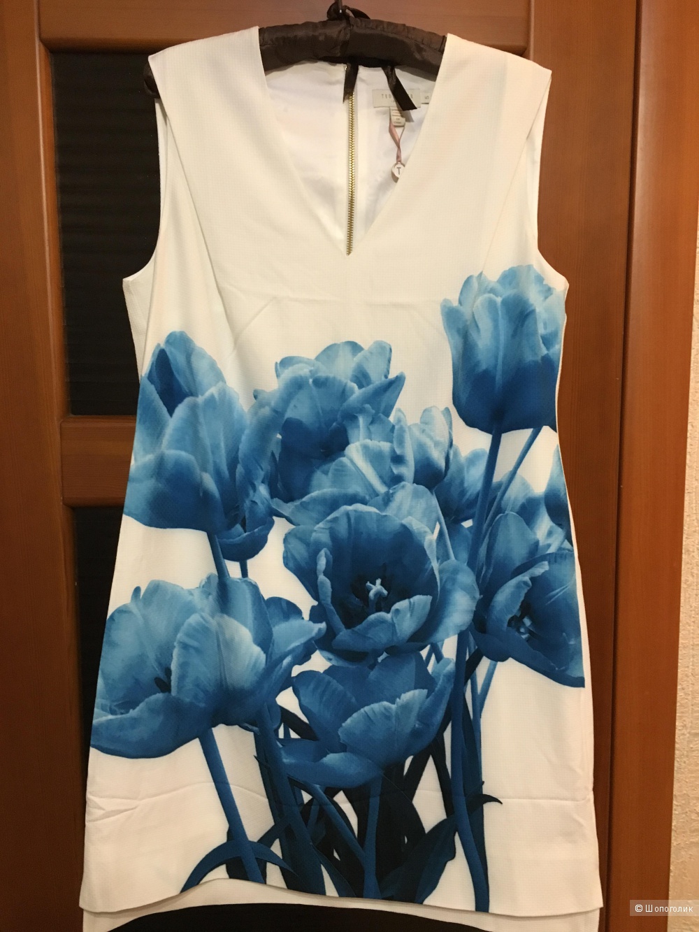Платье с синими тюльпанами Ted Baker Jamina - Белый / Size 5 - на рос. 50