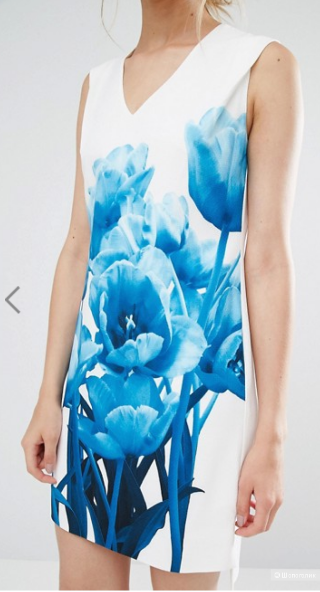 Платье с синими тюльпанами Ted Baker Jamina - Белый / Size 5 - на рос. 50