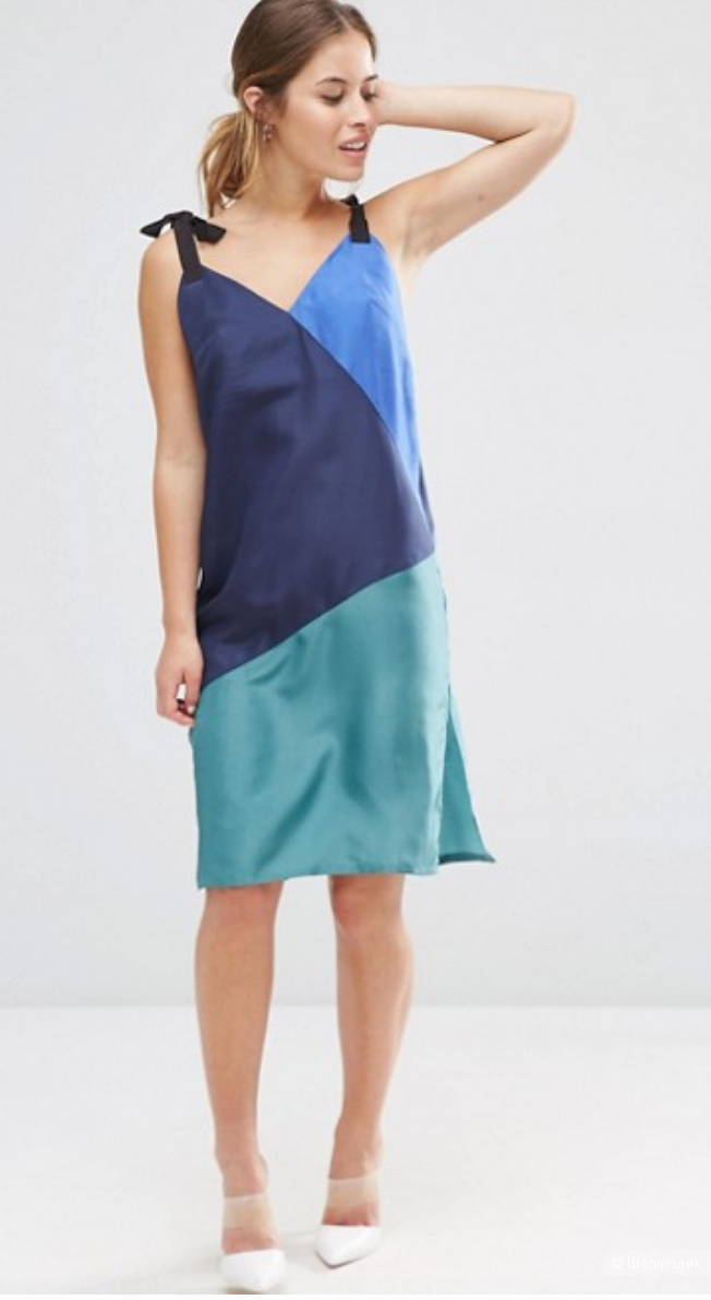 Шелковое платье-комбинация в стиле колор блок ASOS PETITE - Мульти / 48 рос.