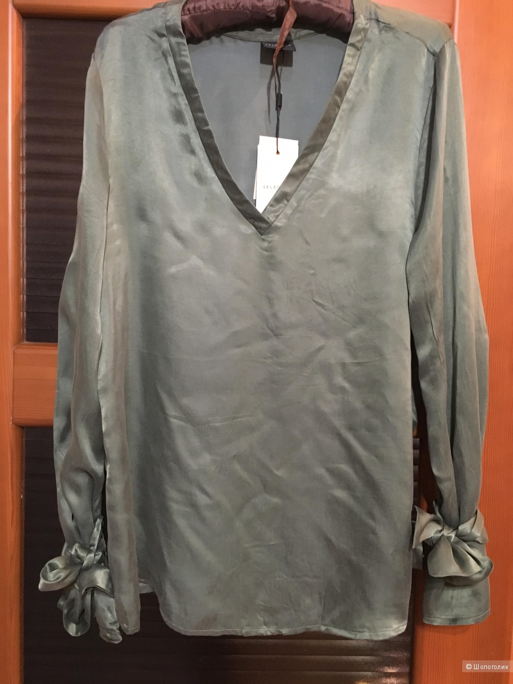 Блузка с бантами на рукавах Selected - Зеленый / EU 38/рос. 44-46