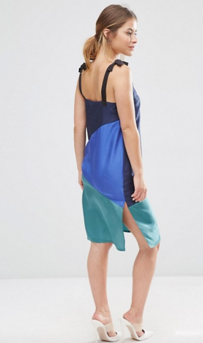 Шелковое платье-комбинация в стиле колор блок ASOS PETITE - Мульти / 48 рос.