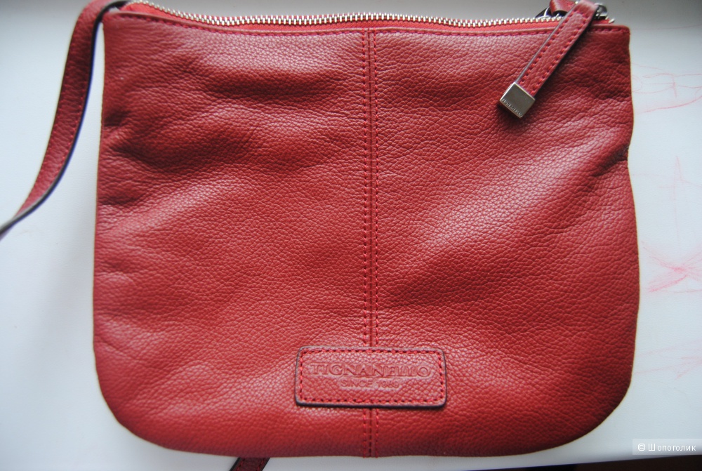 Tignanello pebble leather triple compartment crossbody bag (красная кожаная сумка Tignanello)