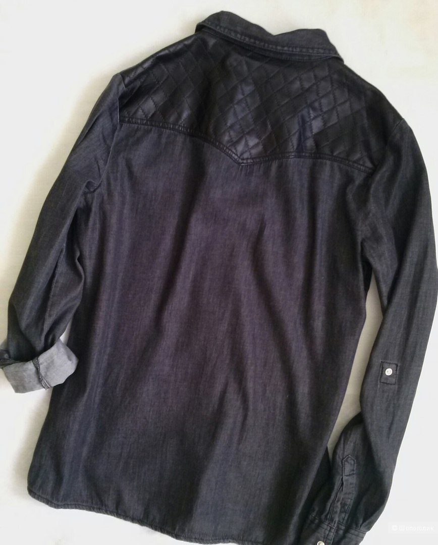 Amisu хлопковая рубаха(деним) с кожаными вставками 42-44