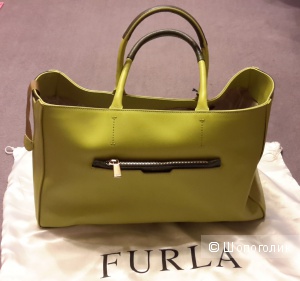 Красивая сумка Furla DIAMANTE Shopper цвет лимонный с оливковым