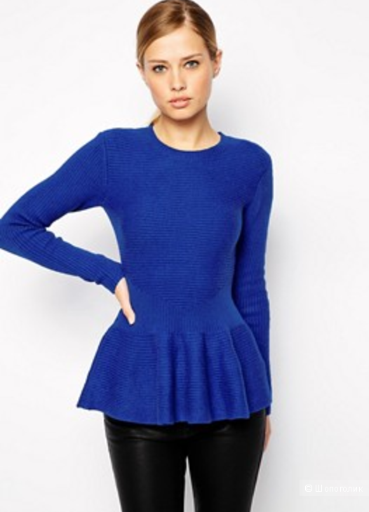 Теплый свитер с баской Ted Baker Women's Edenia Peplum Ribbed Sweater, Bright Blue. Размер 3 (на 44-48)