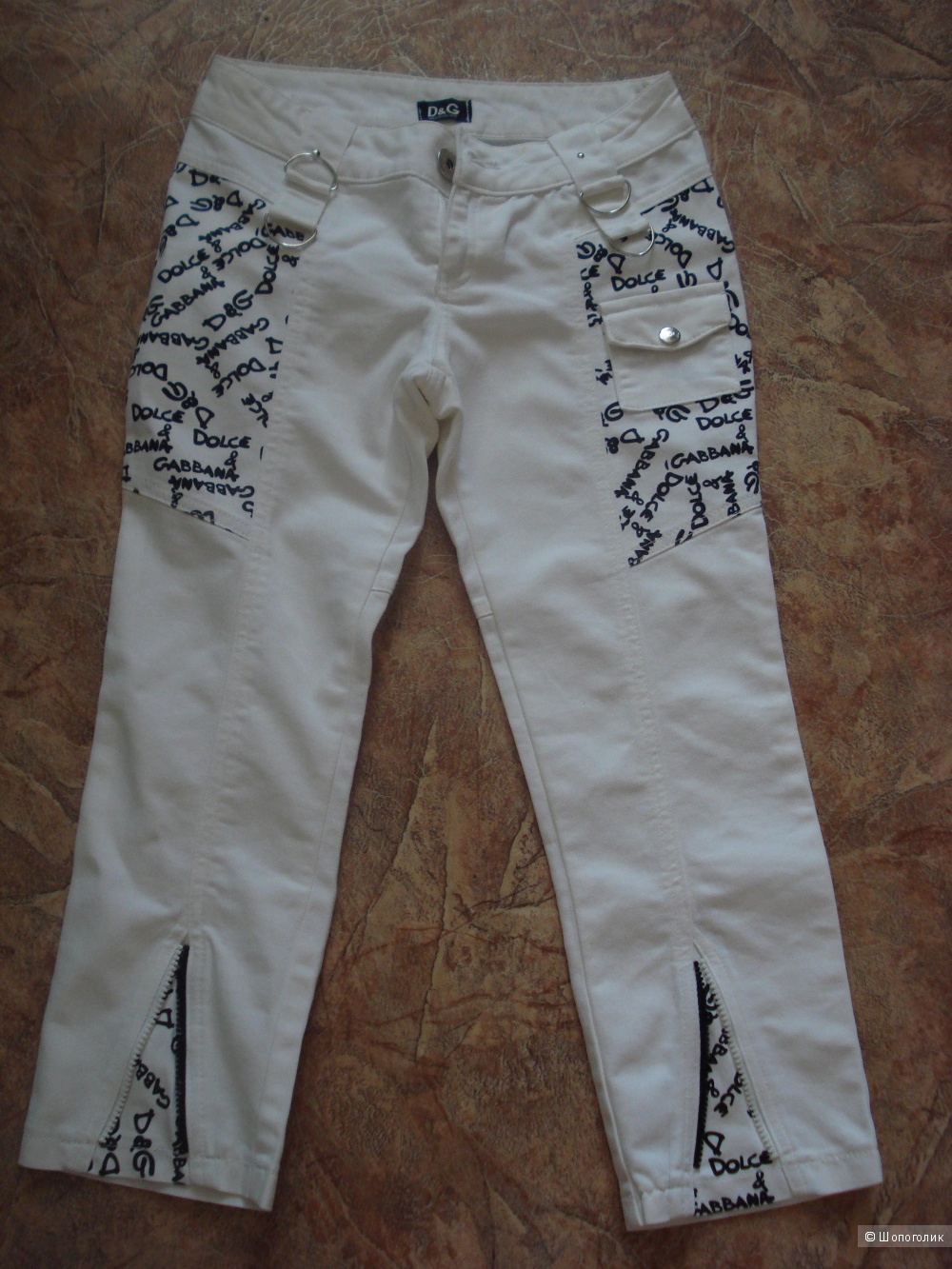 Белые хлопковые джинсы-  капри D&G р. 40-42