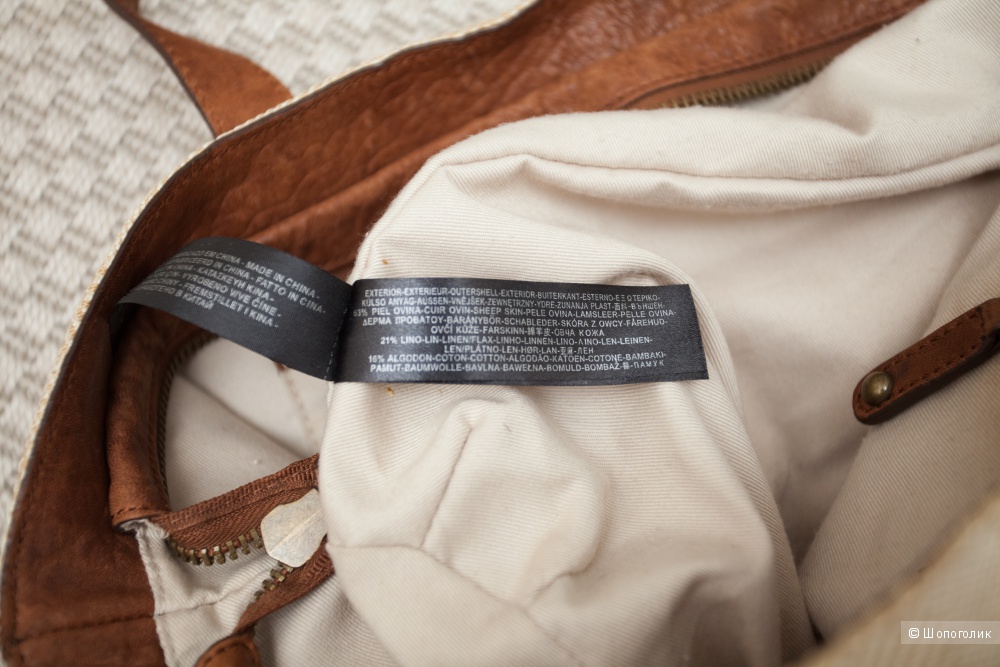 Летняя сумка Massimo Dutti, кожа и лен
