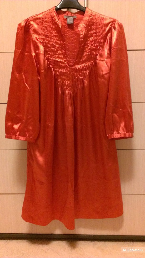 Оранжевое платье-туника из тонкого сатина 46-48разм.