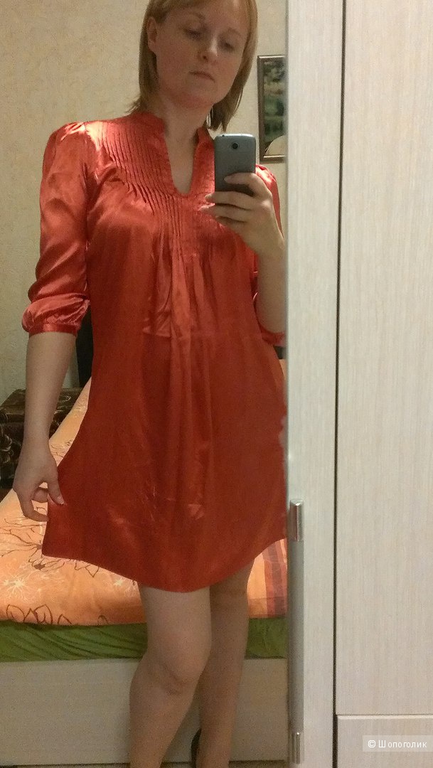 Оранжевое платье-туника из тонкого сатина 46-48разм.
