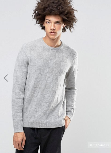 ASOS Lambswool Rich Jumper with All Over Texture in Grey XL