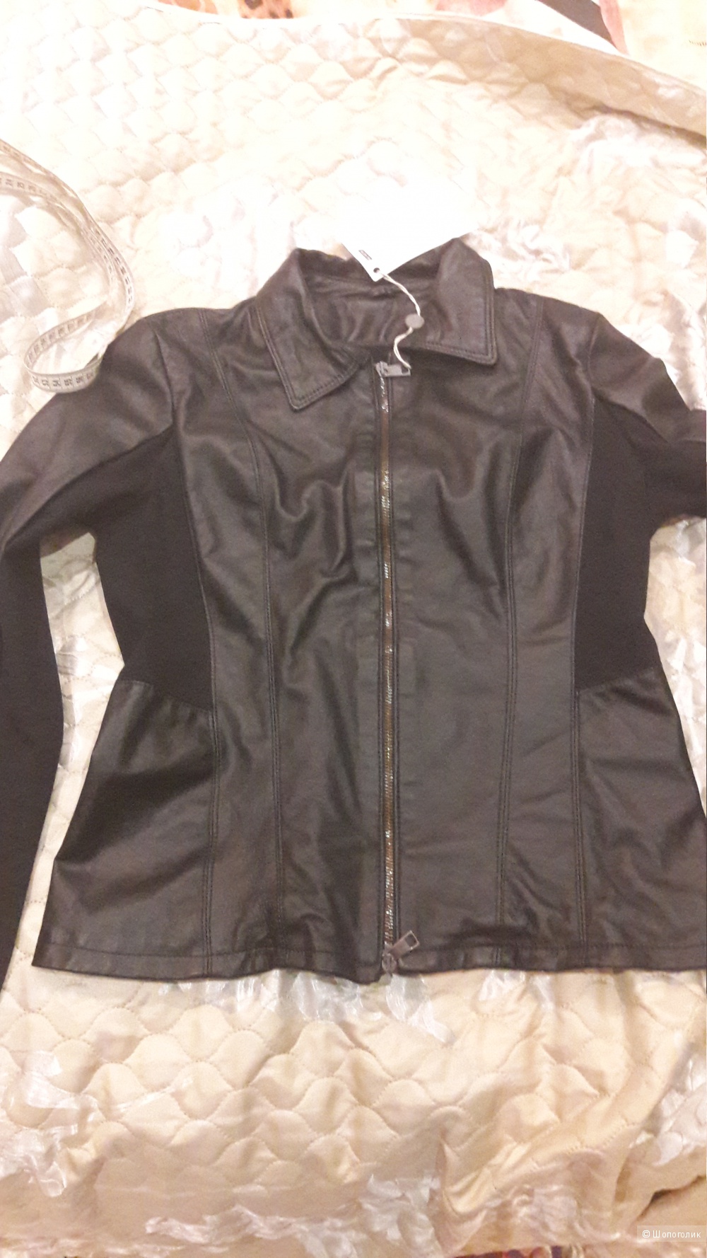 Новая с этикеткой кожаная куртка комбинированная с тканью Kaos размер 48