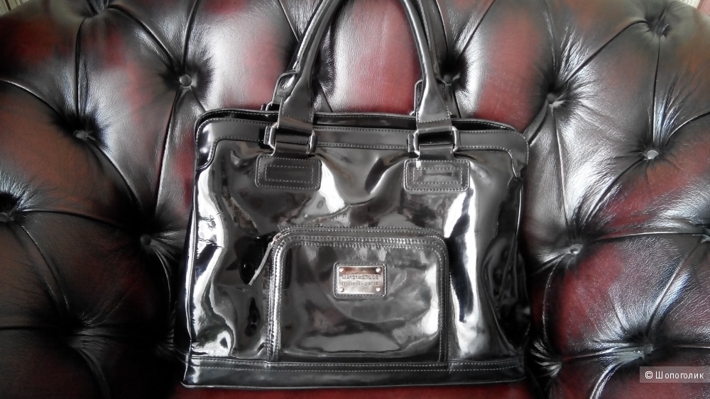 Кожаная натуральная лаковая сумка черного цвета Minelli Paris