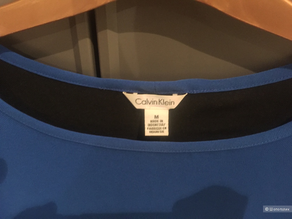 Блузка Calvin Klein, синяя с черными рукавами, размер M, б/У