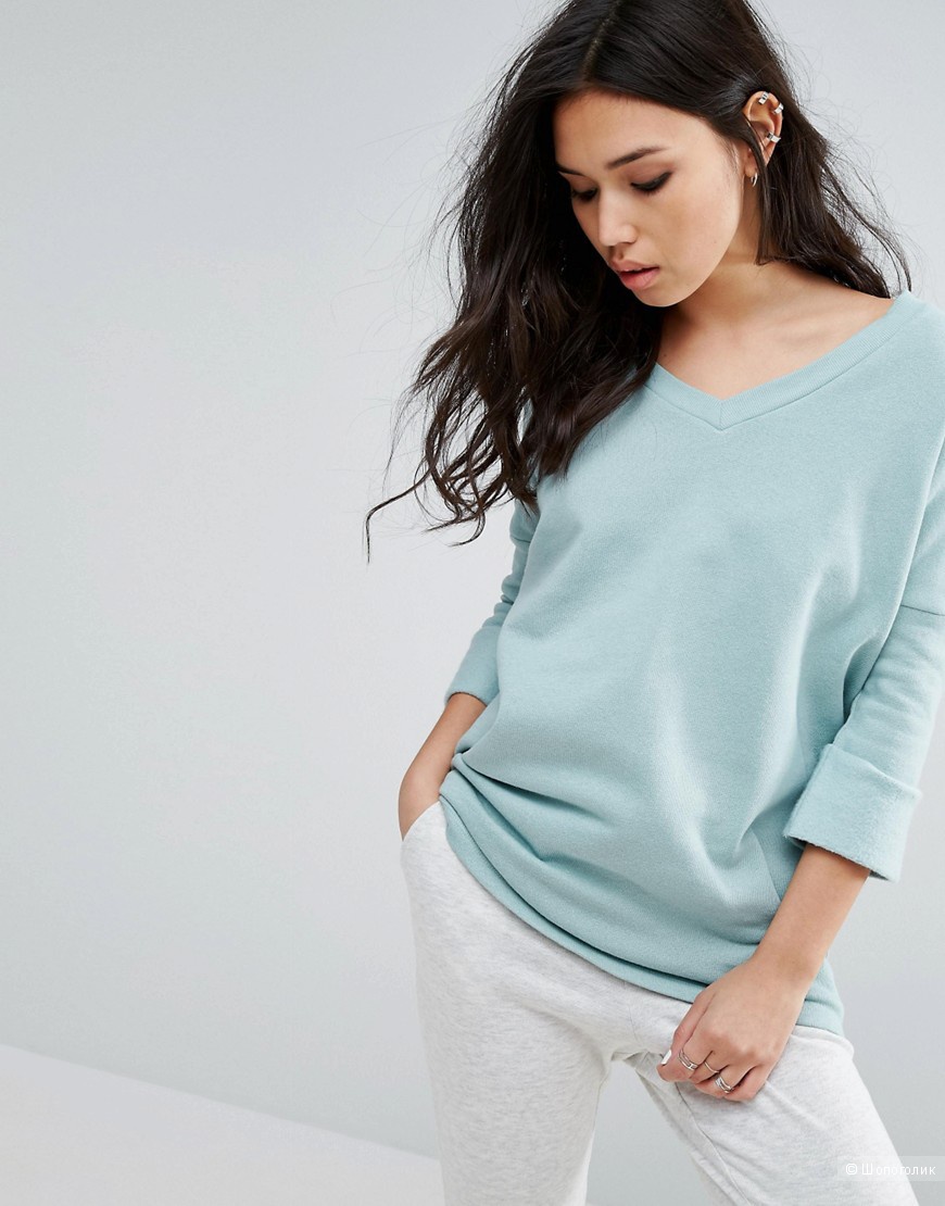 Noisy May Deep V Oversize Sweatshirt - Blue surf / S