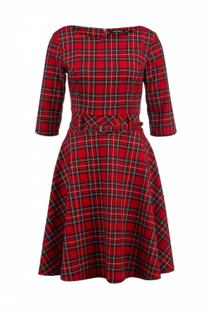 Красное платье с принтом "шотландская клетка"