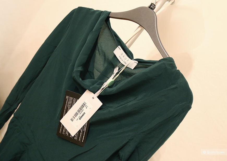 Шелковое короткое платье-туника, изумрудно-зеленое, S-M, Италия