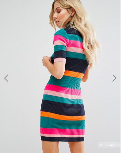Трикотажное платье в рубчик и разноцветную полоску Noisy May Petite