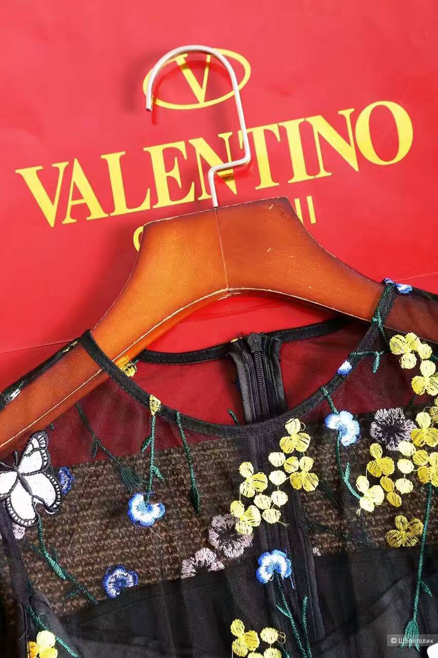 Valentino черное брендовое платье с тонкой цветочной сеткой!