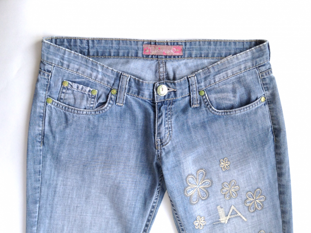 Светлые летние джинсы из хлопка, с вышивкой, прямой крой, на 42-44, Lacarino, Турция