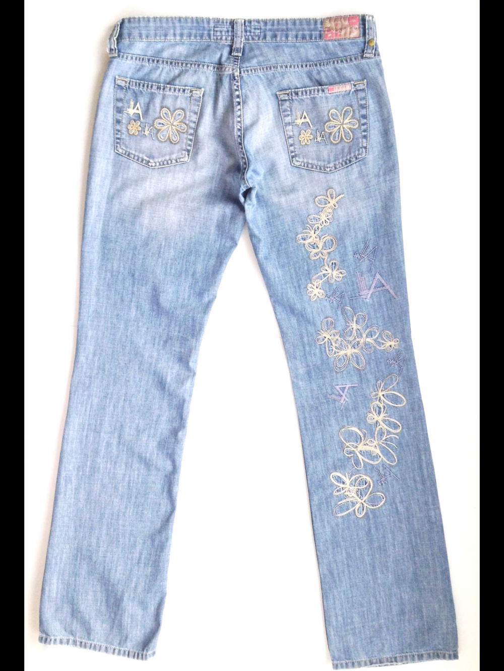 Светлые летние джинсы из хлопка, с вышивкой, прямой крой, на 42-44, Lacarino, Турция