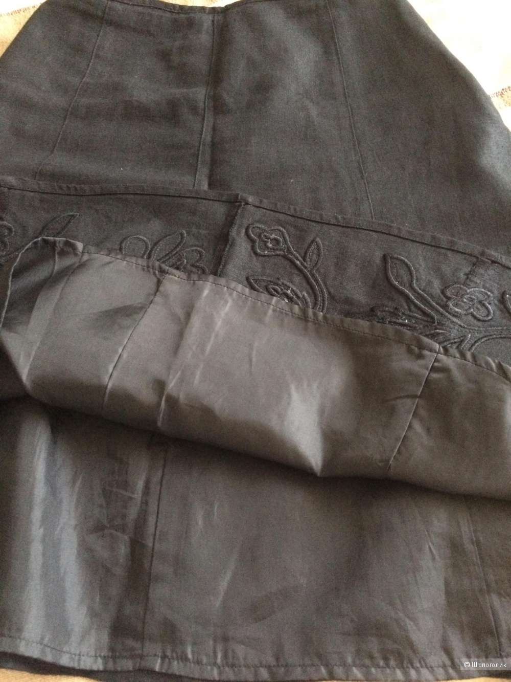 Льняная юбочка с вышивкой, размер 46