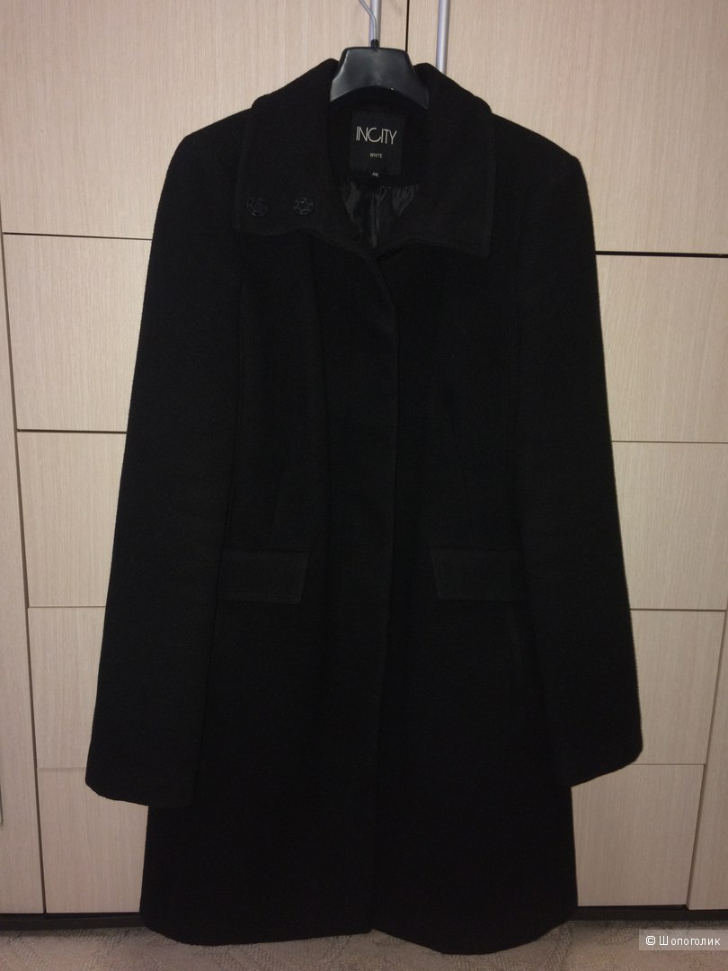 Черное пальто с воротником-стойкой 46-48разм.