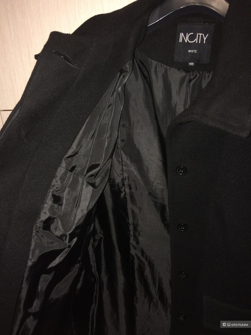 Черное пальто с воротником-стойкой 46-48разм.