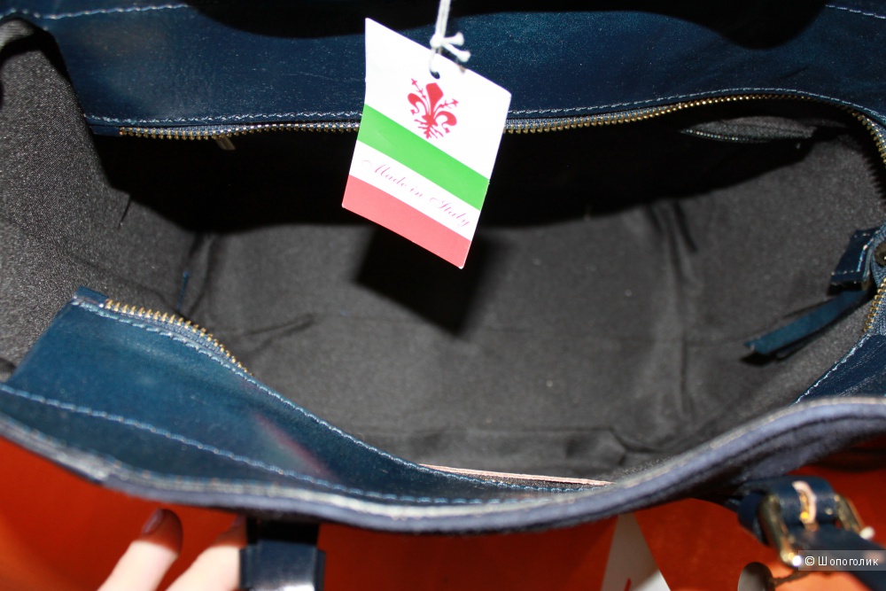 Новая кожаная итальянская сумка Emilio Masi темно-синего цвета