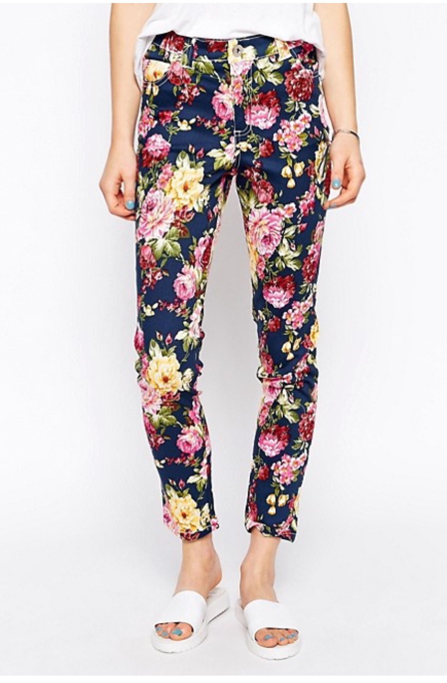 Эластичные яркие брюки - джинсы с цветочным принтом Brave Soul, р-р XS.