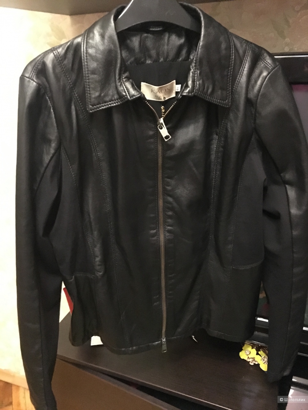 Новая кожаная куртка комбинированная с тканью Kaos размер 48