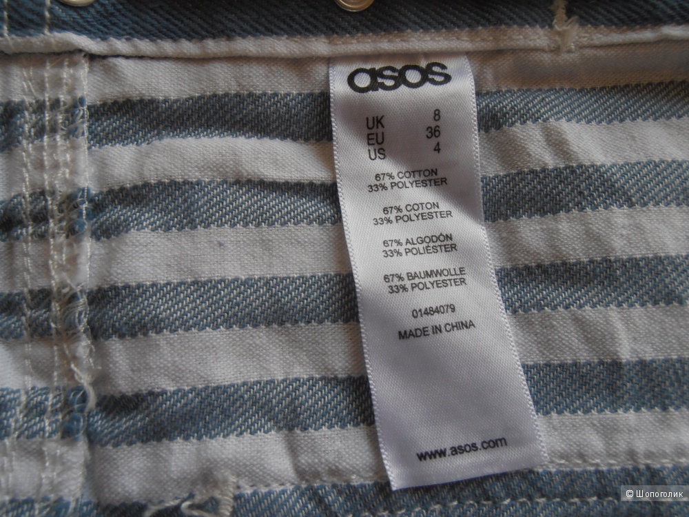 Новый короткий джинсовый комбинезон в полоску ASOS, размер 8 UK.
