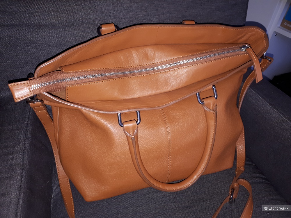 Большая сумка Global Accessories коньячного цвета из натуральной кожи