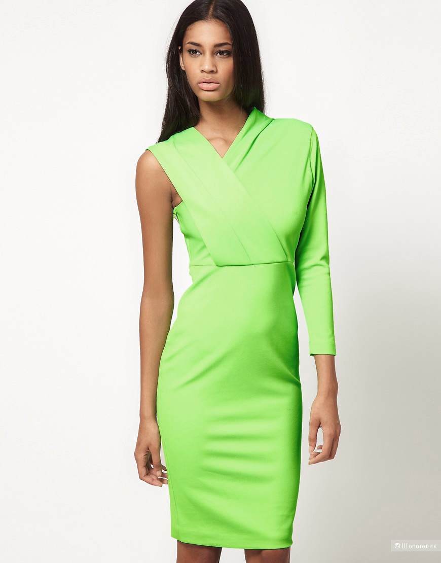 Платье миди с одним рукавом, ярко-зеленое UK10 Aqua