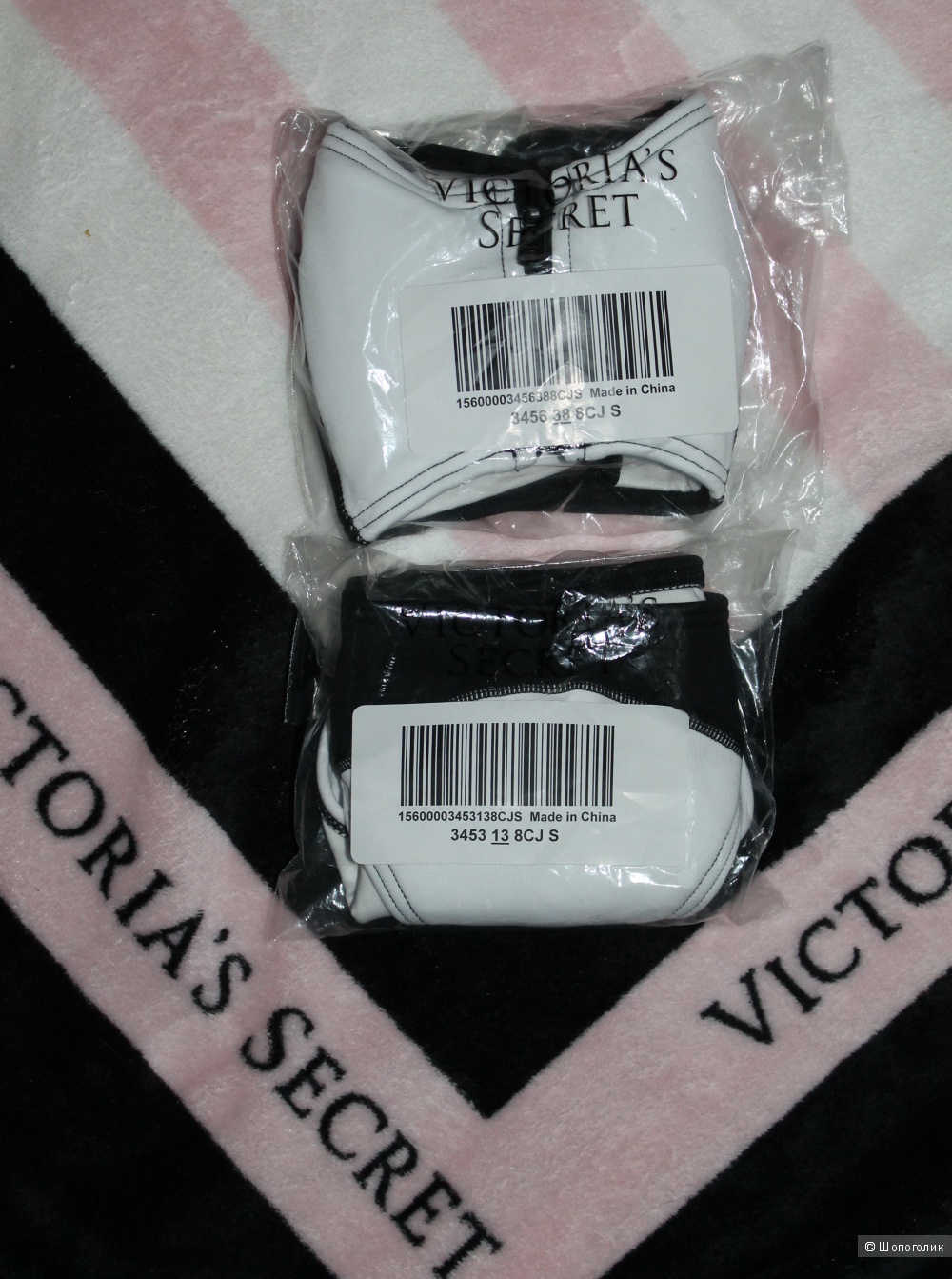 Купальник Victoria's Secret, Zip Surf Bandeau S+Surf Bikini S, цвет черно-белый
