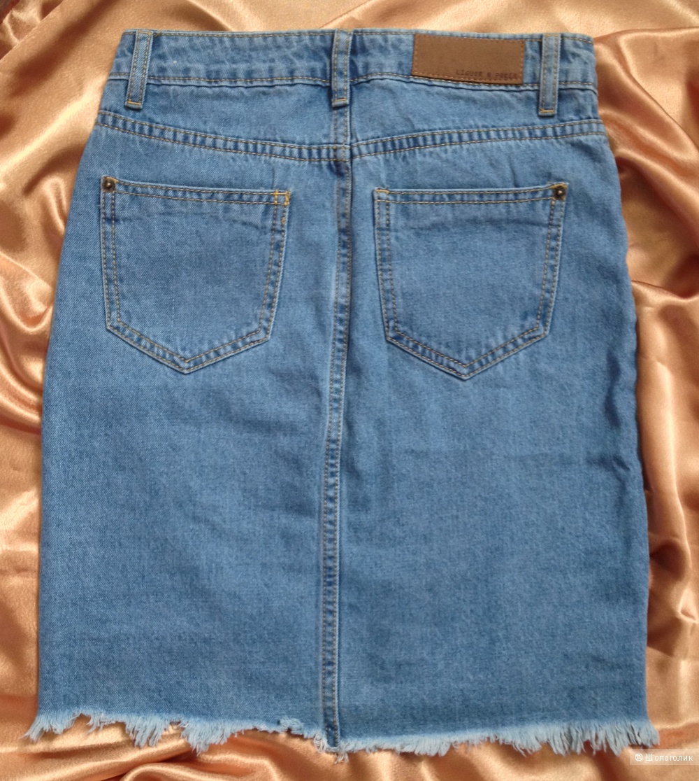 Джинсовая юбка-трапеция с асимметричной необработанной кромкой Liquor & Poker цвета индиго размер UK6