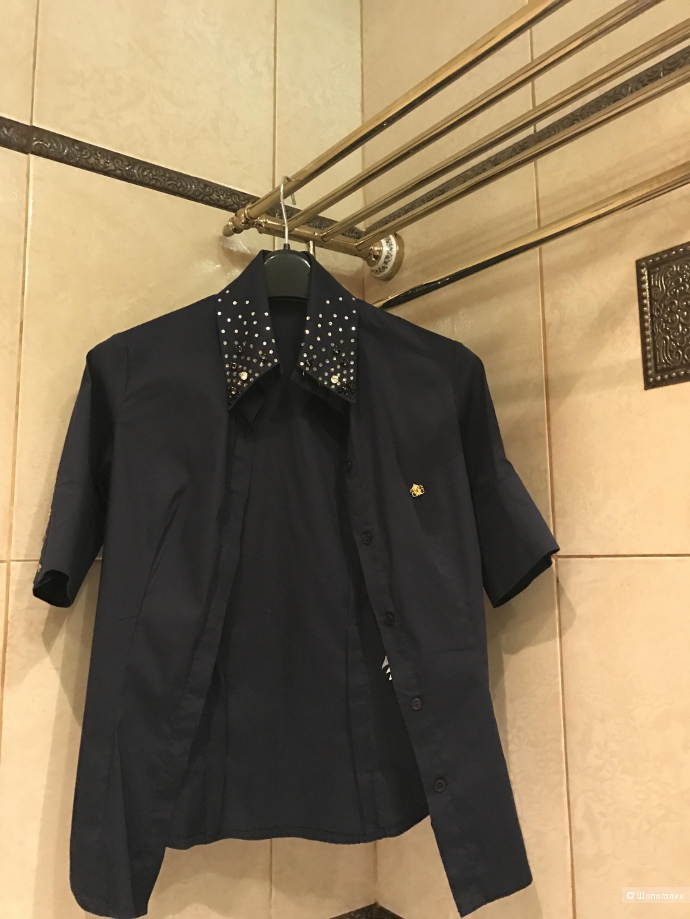 Темно-синяя рубашка Gizia размер 36 со стразами Swarovski одета 1 раз Оригинал