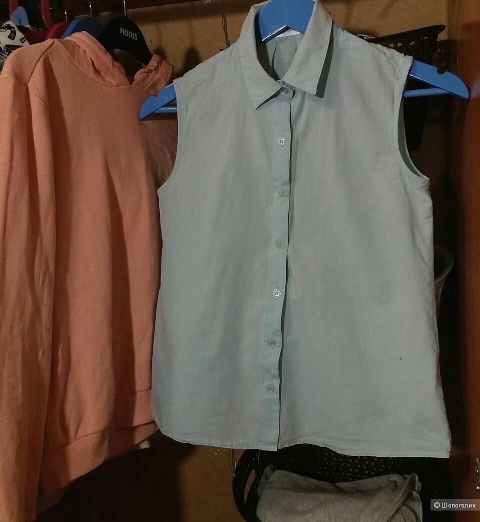 Блуза без рукавов небесно- голубого цвета, 42 размер